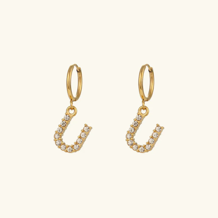 Gold-Plated Initial Letter Earrings with Diamond Simulants