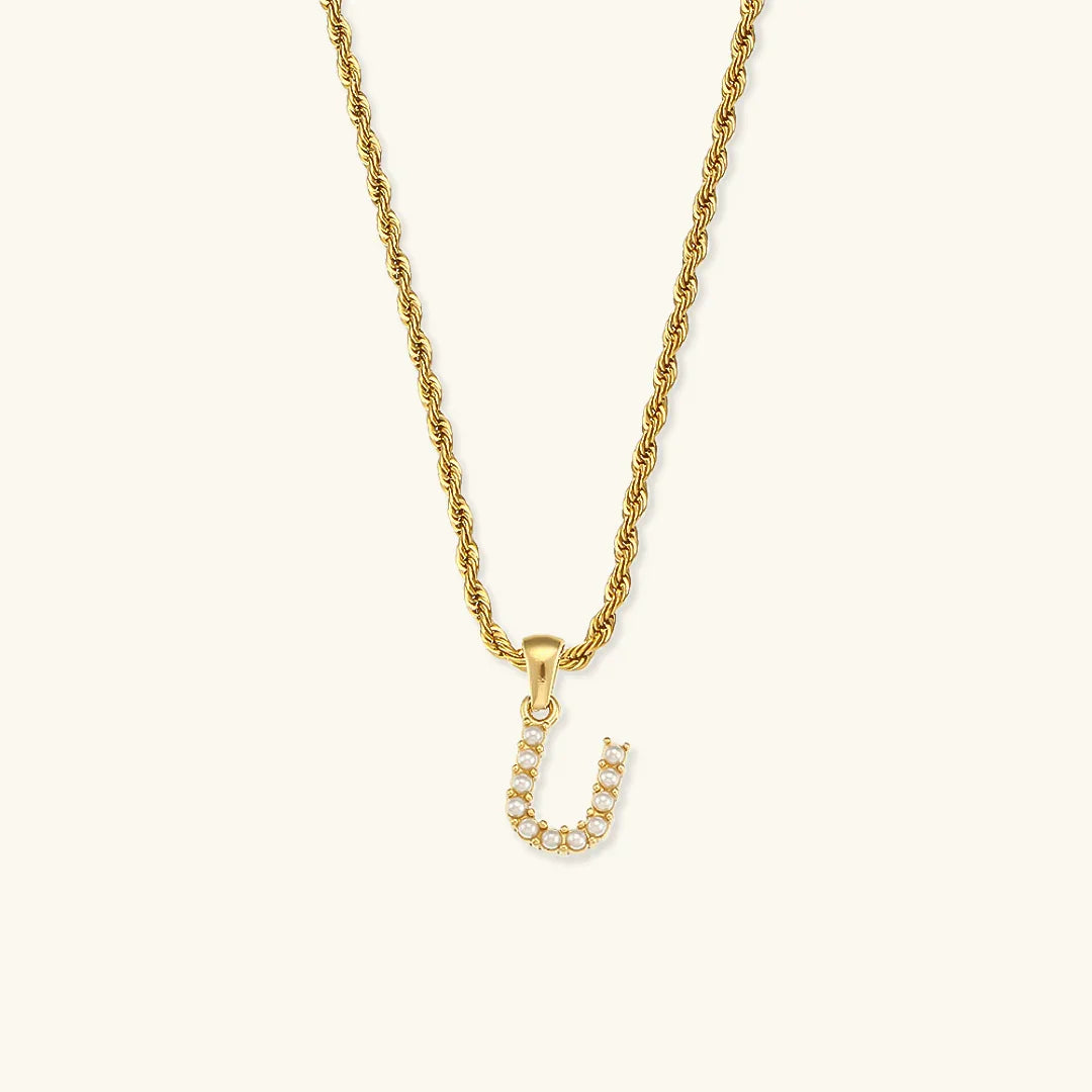 Gold-Plated Initial Letter Necklace with Freshwater Pearls