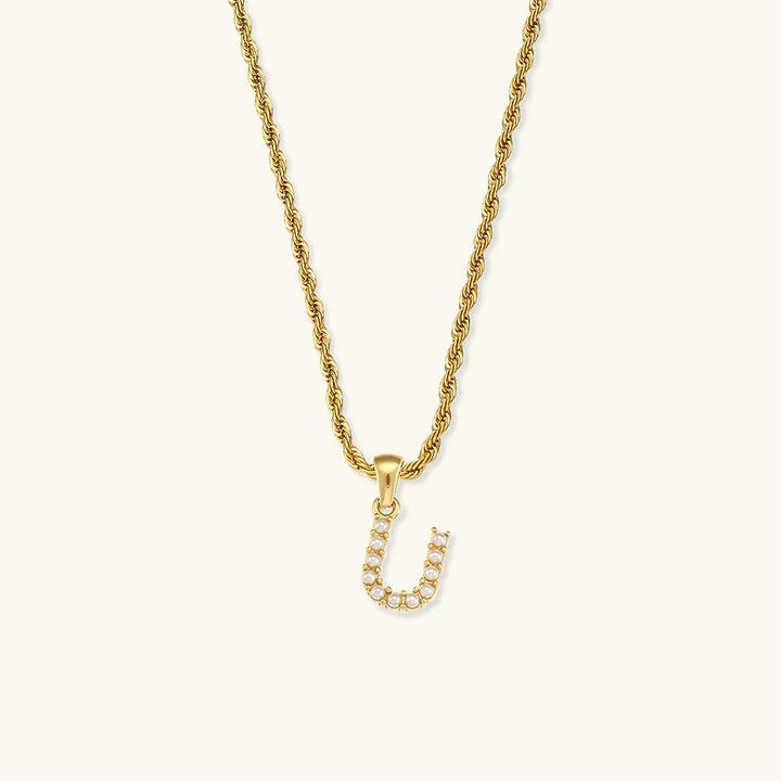 Gold-Plated Initial Letter Necklace with Freshwater Pearls