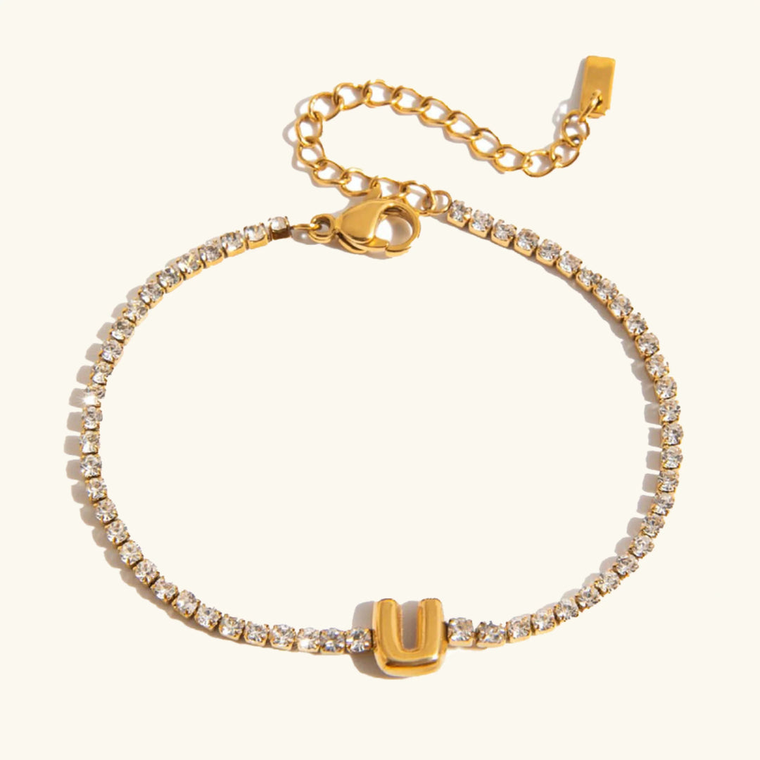 Gold-Plated Cubic Zirconia Initial Tennis Bracelet for Women