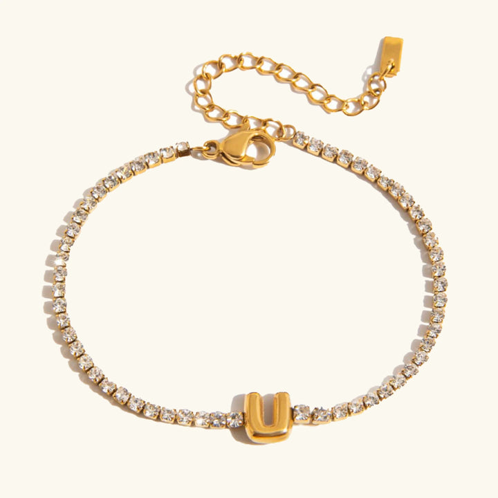 Gold-Plated Cubic Zirconia Initial Tennis Bracelet for Women