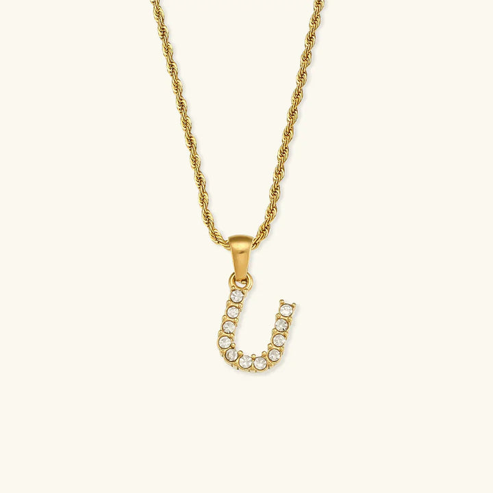 Gold-Plated Initial Pendant Necklace with Diamond Simulants