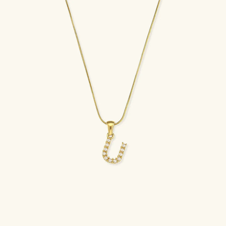 Gold-Plated Initial Letter Necklace with Freshwater Pearls