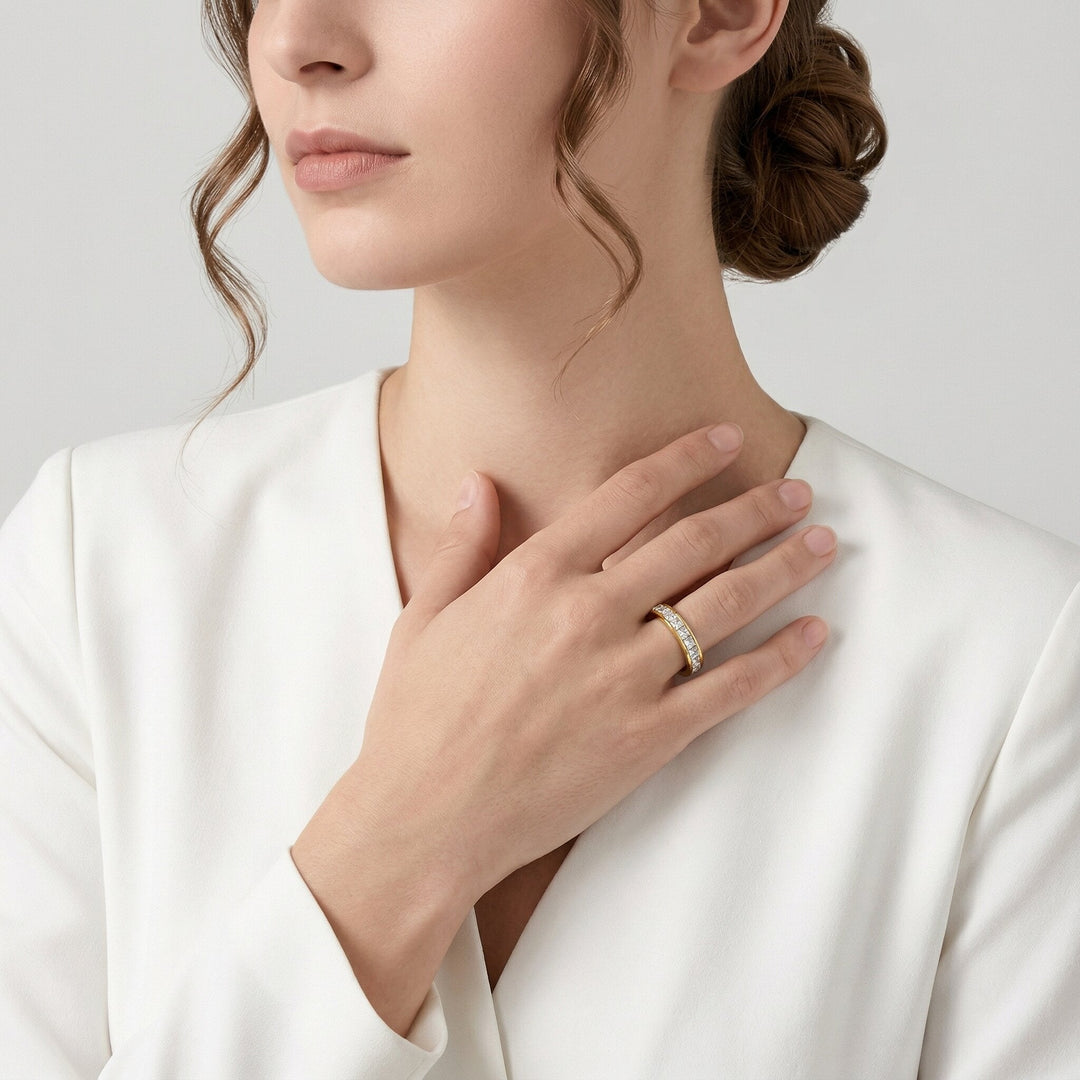 Gold-Plated CZ Band Ring For Women