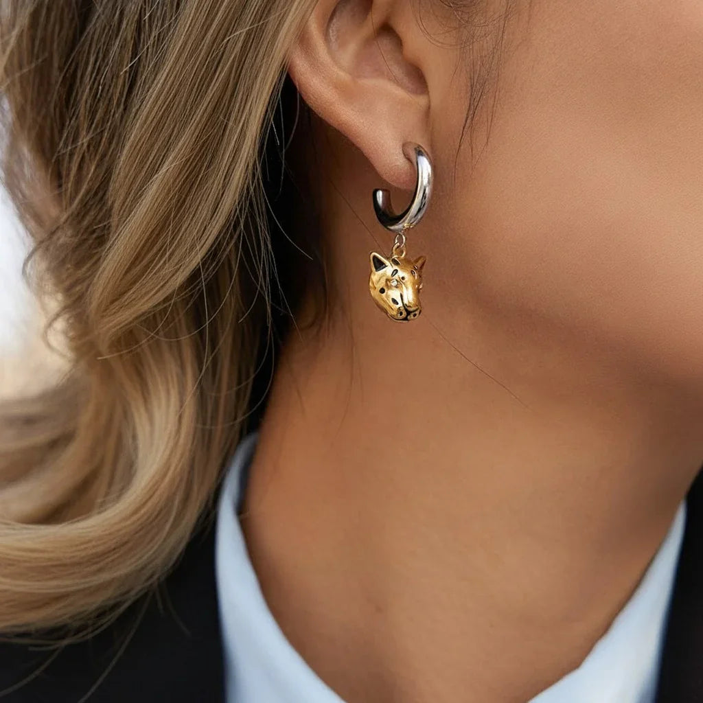 Gold-Plated Drop Earrings with Animal Charm for Women