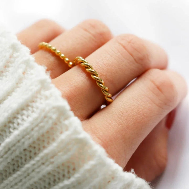 Gold-Plated Rope Texture Ring for Women