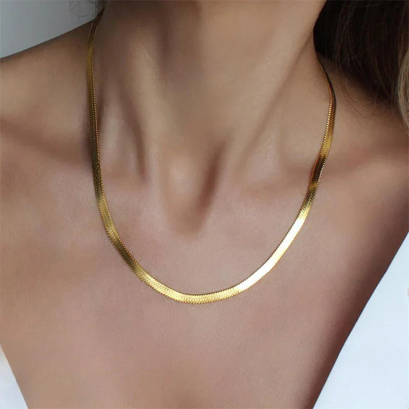 Gold-Plated Herringbone Chain Necklace for Women