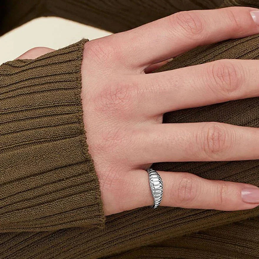 Gold-Plated Ribbed Dome Ring for Women
