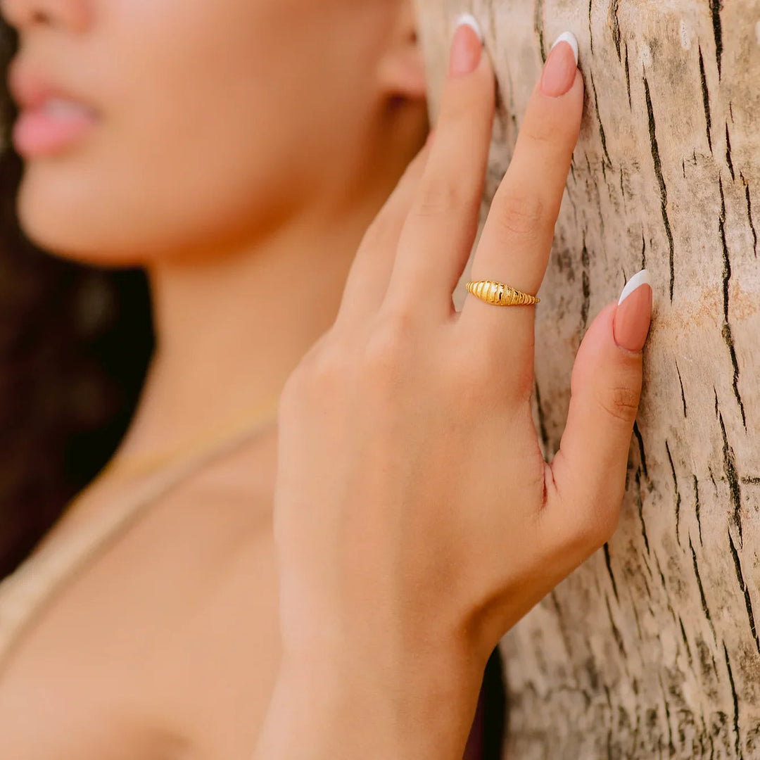Gold-Plated Ribbed Dome Ring for Women