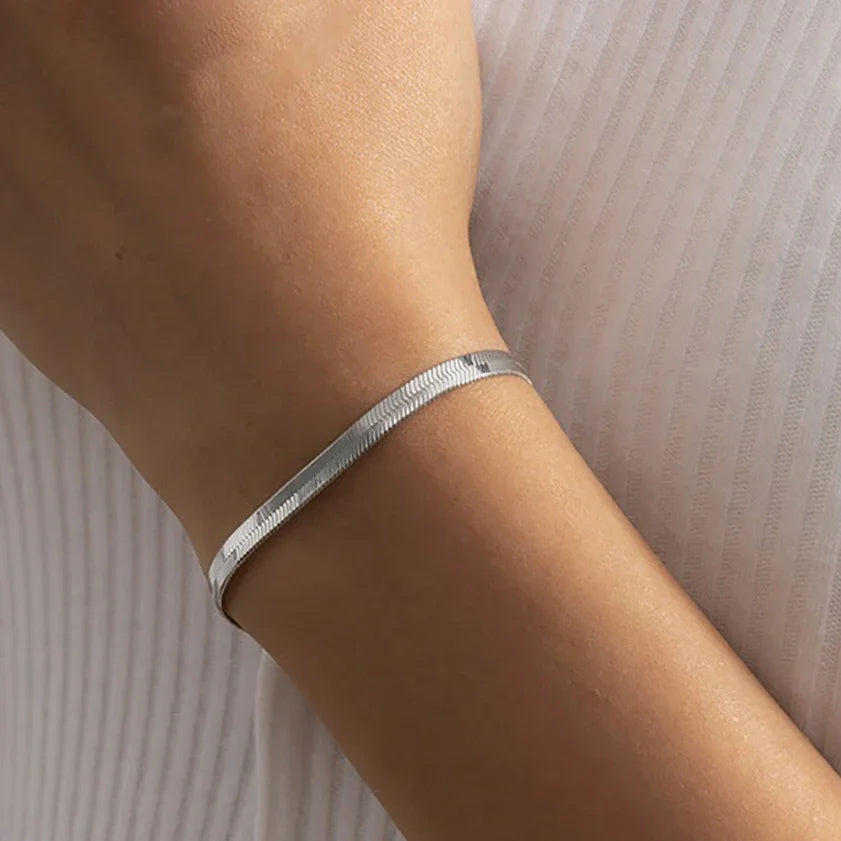 Gold-Plated Flat Chain Bracelet for Women