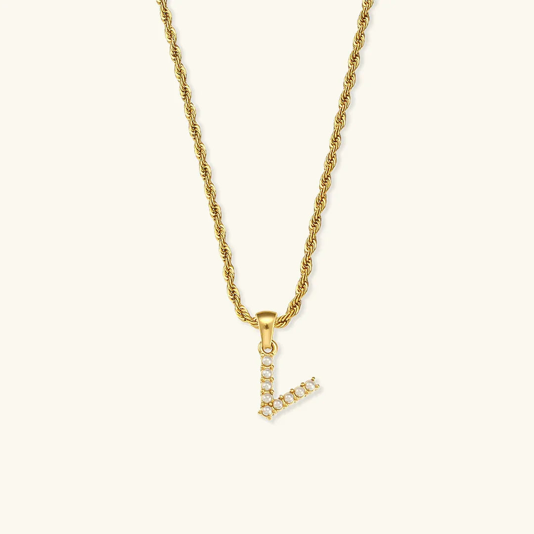 Gold-Plated Initial Letter Necklace with Freshwater Pearls