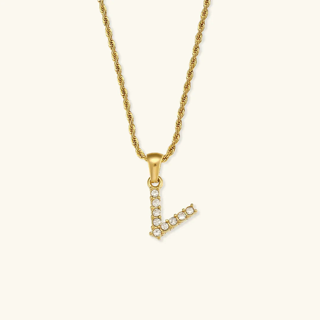 Gold-Plated Initial Pendant Necklace with Diamond Simulants