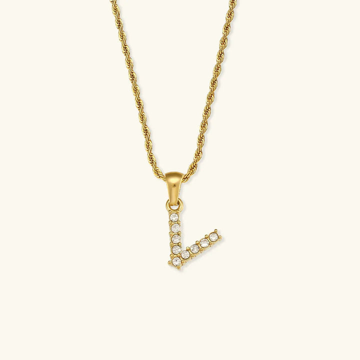 Gold-Plated Initial Pendant Necklace with Diamond Simulants
