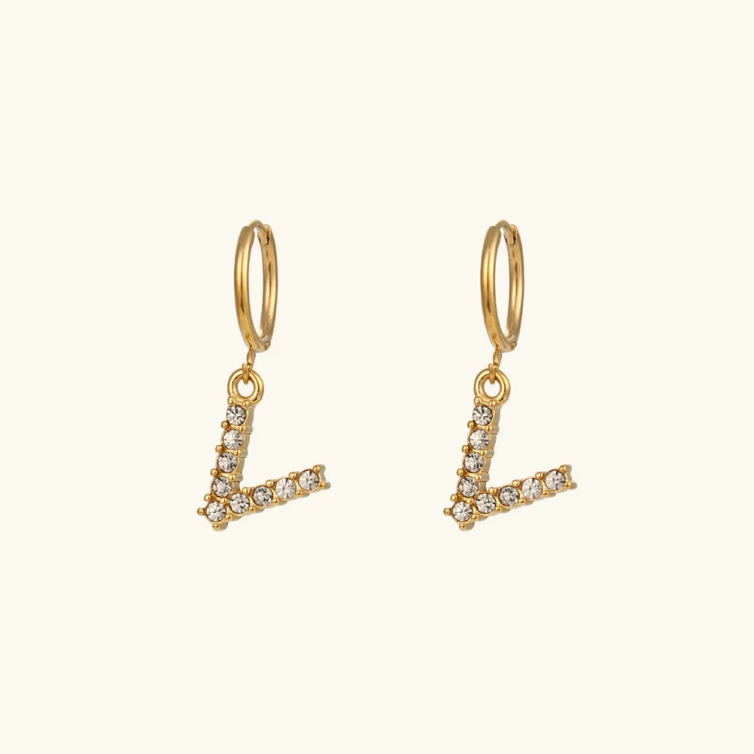 Gold-Plated Initial Letter Earrings with Diamond Simulants