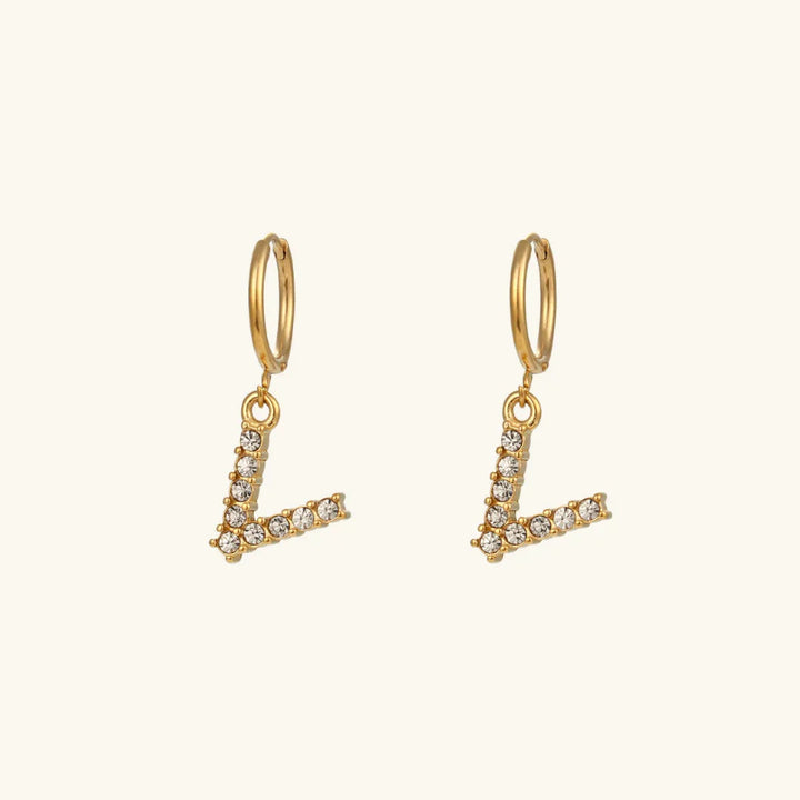 Gold-Plated Initial Letter Earrings with Diamond Simulants