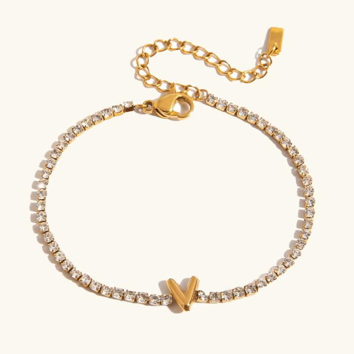 Gold-Plated Cubic Zirconia Initial Tennis Bracelet for Women