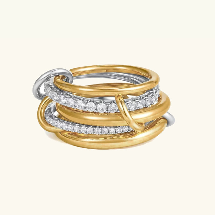 Gold-Plated Stacked CZ Ring with Silver-Tone Bands