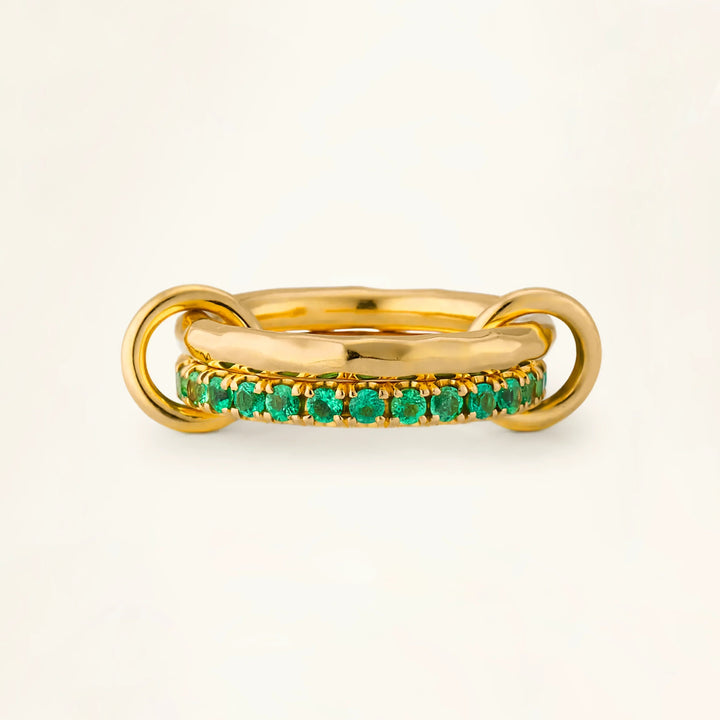 Gold-Plated Stacked Ring with Green Stone Accents
