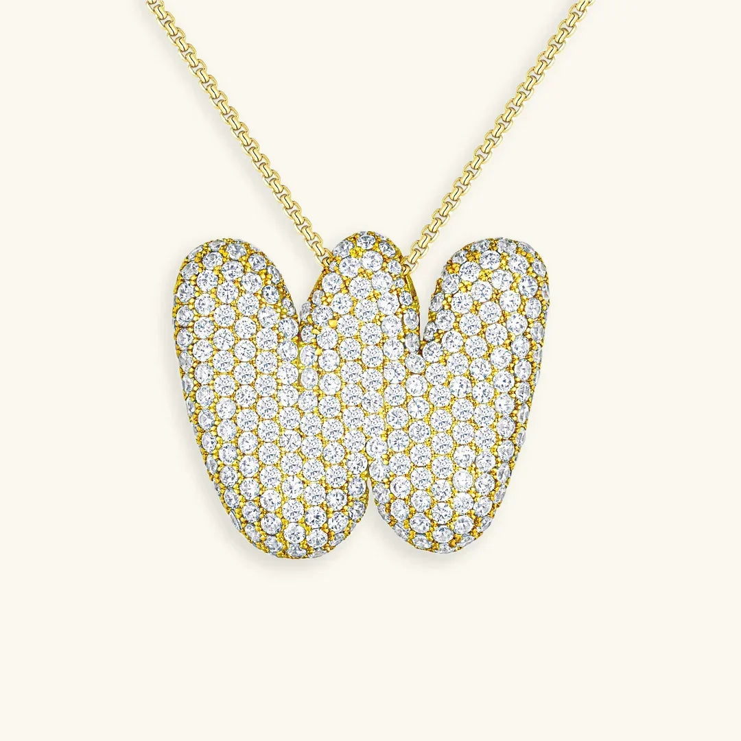 Gold-Plated Bubble Initial Diamond Necklace