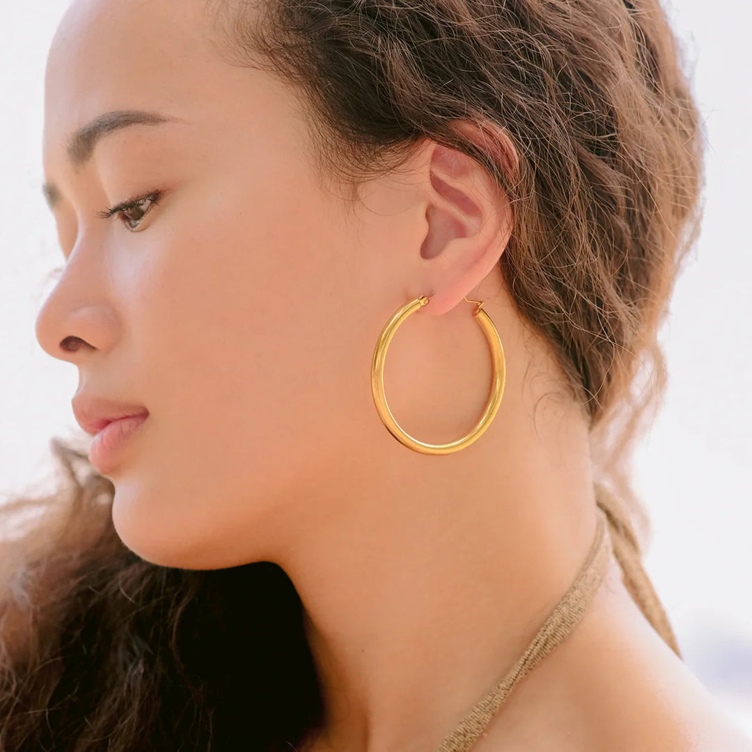 Gold-Plated Wide Hoop Earrings