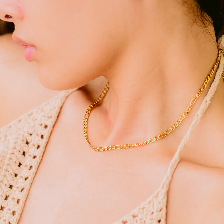Gold-Plated Alternating Link Chain Necklace
