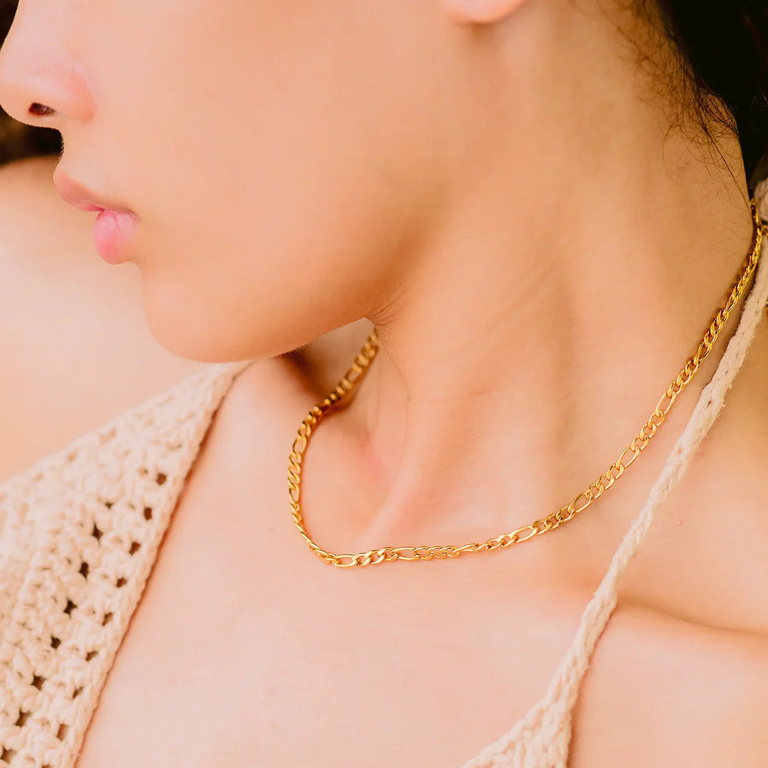 Gold-Plated Alternating Link Chain Necklace