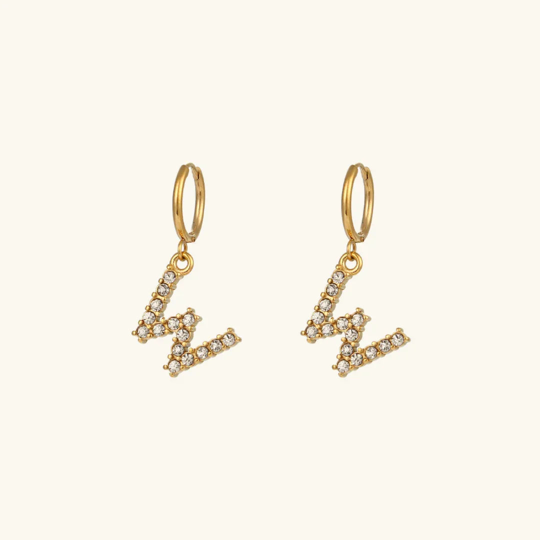 Gold-Plated Initial Letter Earrings with Diamond Simulants