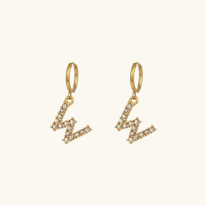 Gold-Plated Initial Letter Earrings with Diamond Simulants