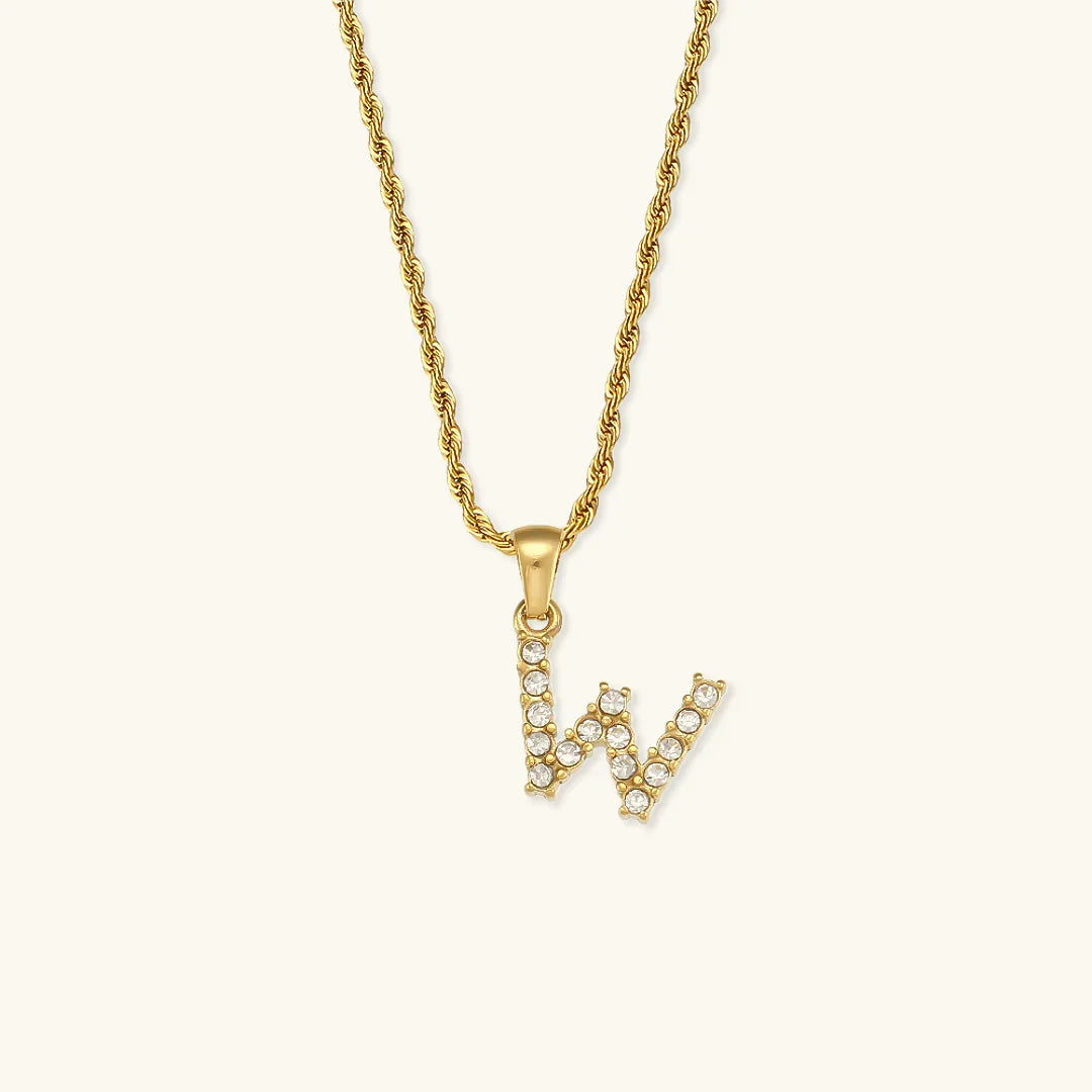 Gold-Plated Initial Pendant Necklace with Diamond Simulants