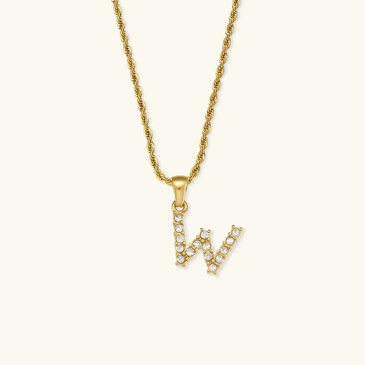 Gold-Plated Initial Pendant Necklace with Diamond Simulants