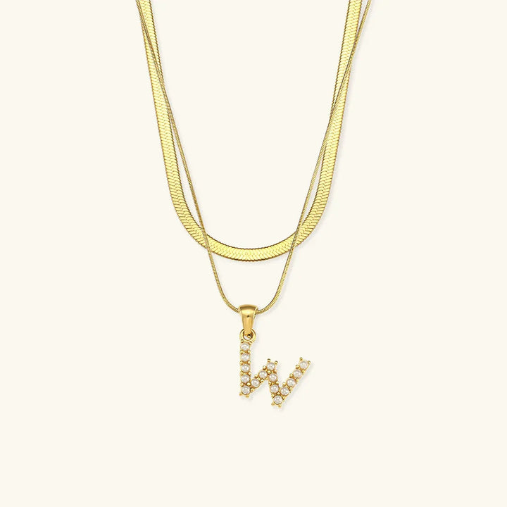 Gold-Plated Layered Initial Letter Necklace with Freshwater Pearls
