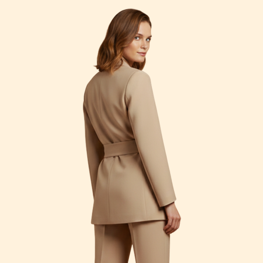 Women Blazer with Belt and Notched Lapels