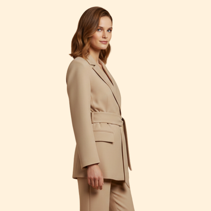 Women Blazer with Belt and Notched Lapels