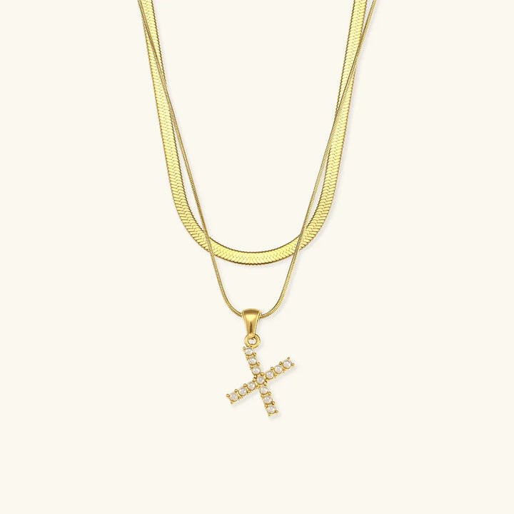 Gold-Plated Layered Initial Letter Necklace with Freshwater Pearls