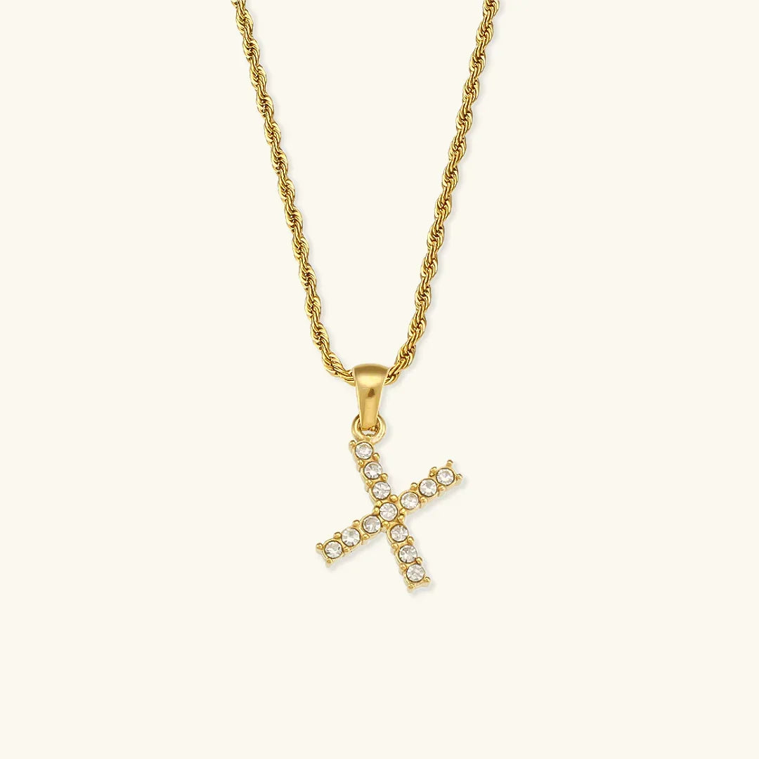 Gold-Plated Initial Pendant Necklace with Diamond Simulants