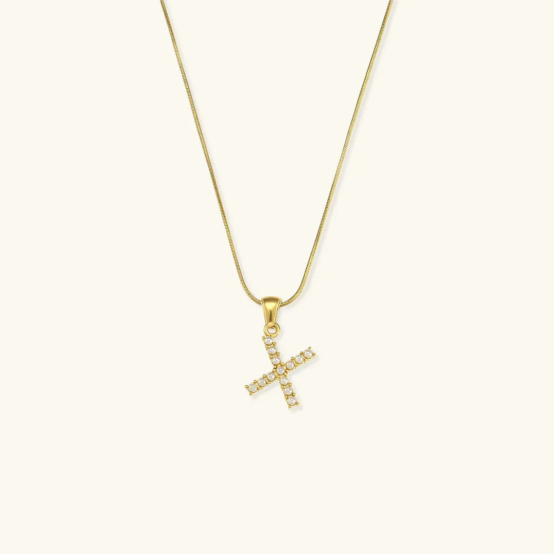 Gold-Plated Initial Letter Necklace with Freshwater Pearls