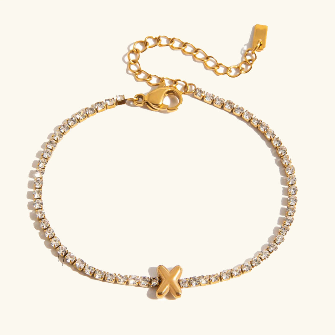Gold-Plated Cubic Zirconia Initial Tennis Bracelet for Women