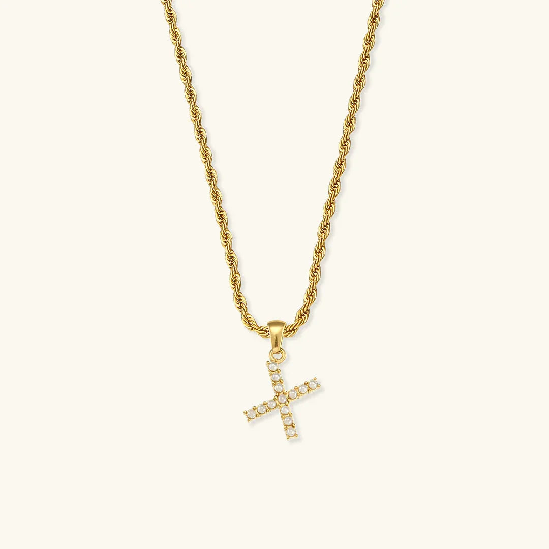 Gold-Plated Initial Letter Necklace with Freshwater Pearls