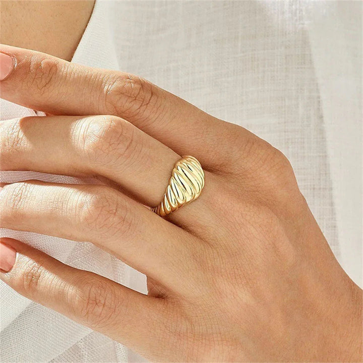 Gold-Plated Croissant Statement Ring Women
