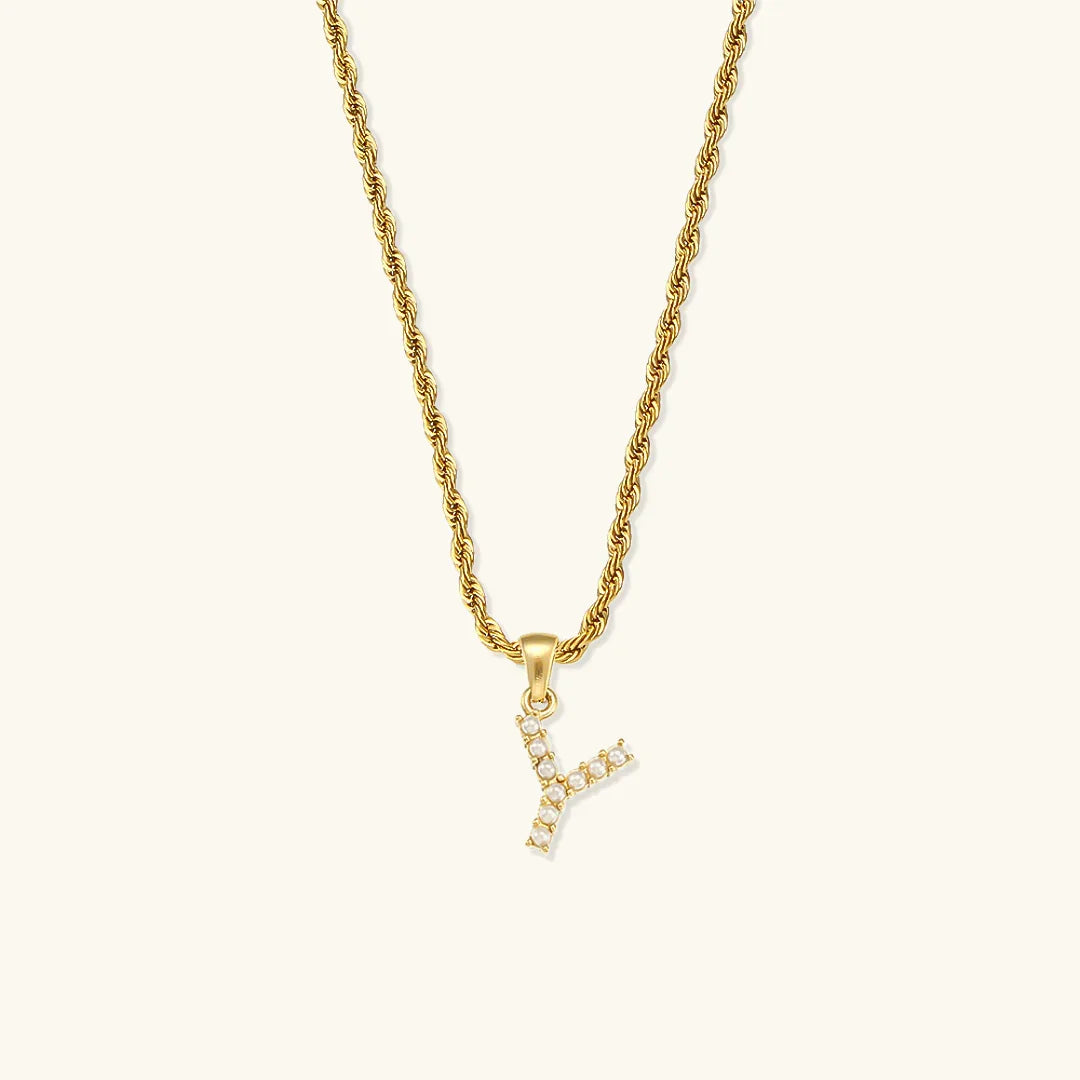 Gold-Plated Initial Letter Necklace with Freshwater Pearls
