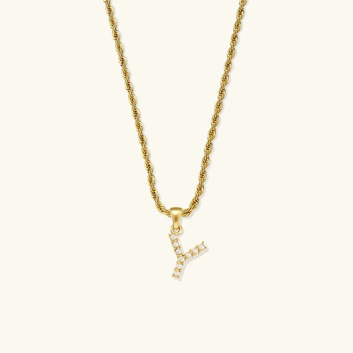 Gold-Plated Initial Letter Necklace with Freshwater Pearls