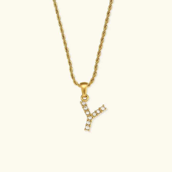Gold-Plated Initial Pendant Necklace with Diamond Simulants