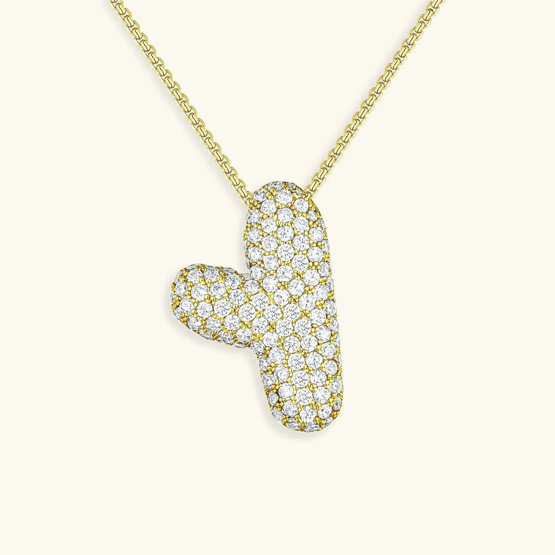 Gold-Plated Bubble Initial Diamond Necklace