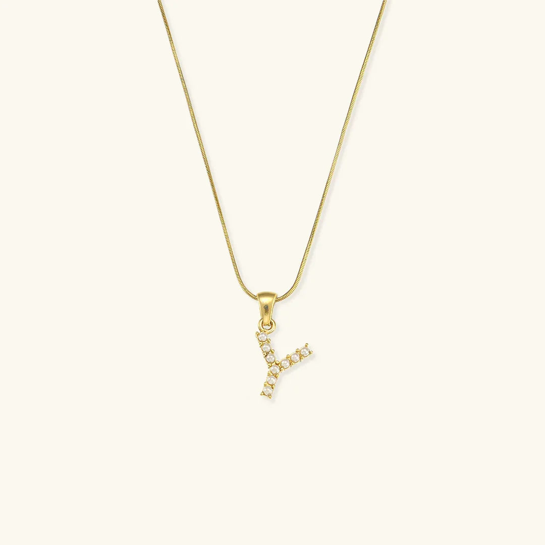 Gold-Plated Initial Letter Necklace with Freshwater Pearls