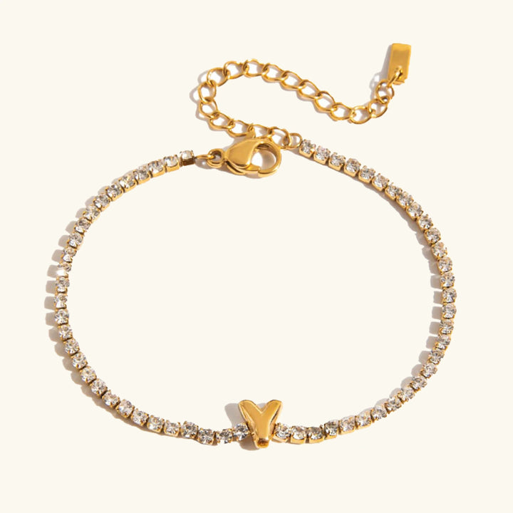 Gold-Plated Cubic Zirconia Initial Tennis Bracelet for Women