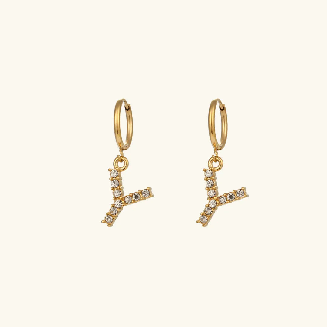 Gold-Plated Initial Letter Earrings with Diamond Simulants