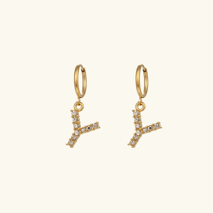Gold-Plated Initial Letter Earrings with Diamond Simulants