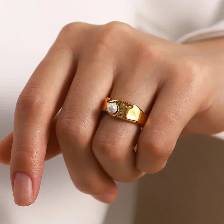 Gold-Plated Faux Pearl Statement Ring for Women