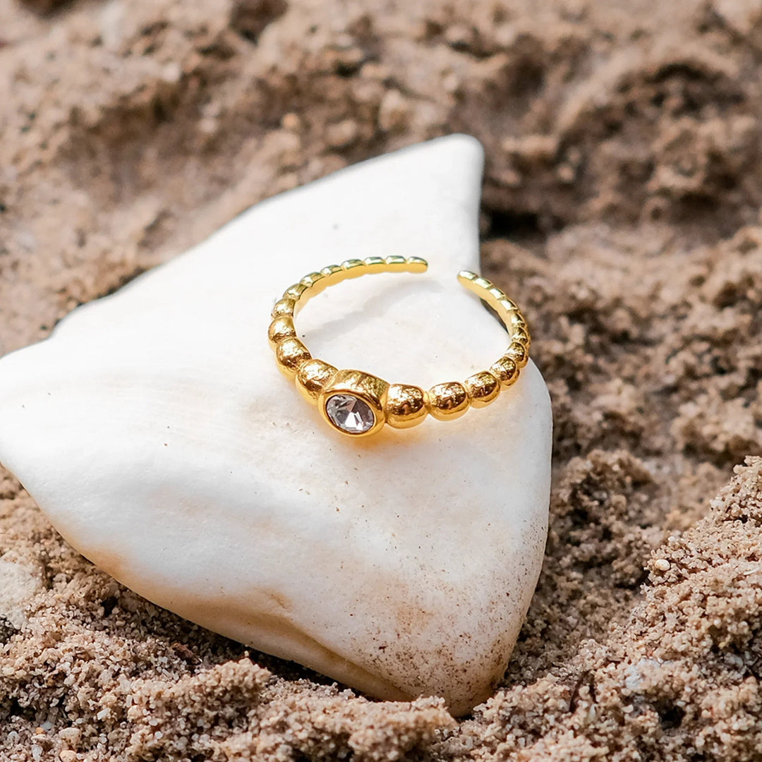 Gold-Plated Cubic Zirconia Beaded Ring for Women