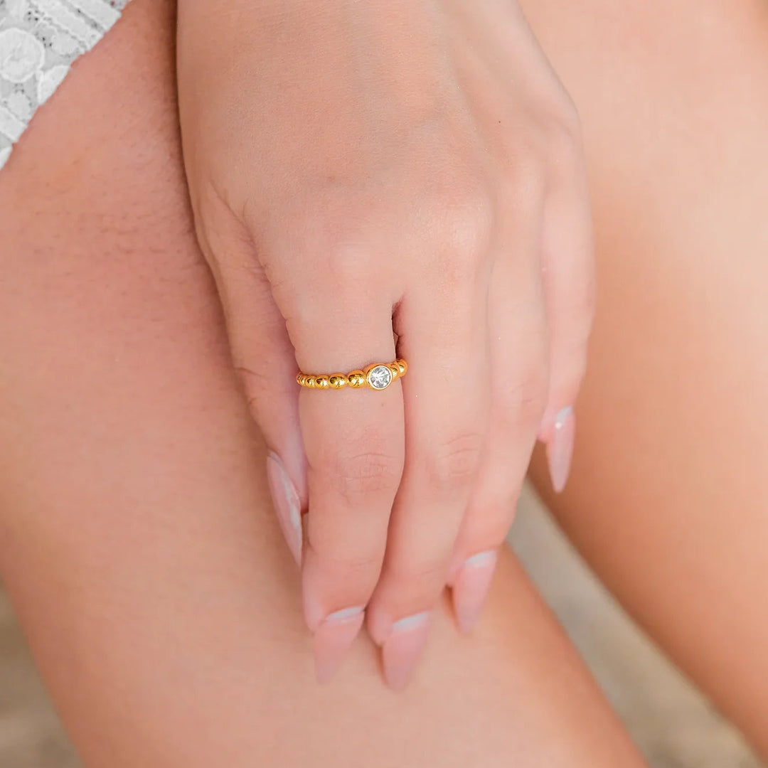 Gold-Plated Cubic Zirconia Beaded Ring for Women